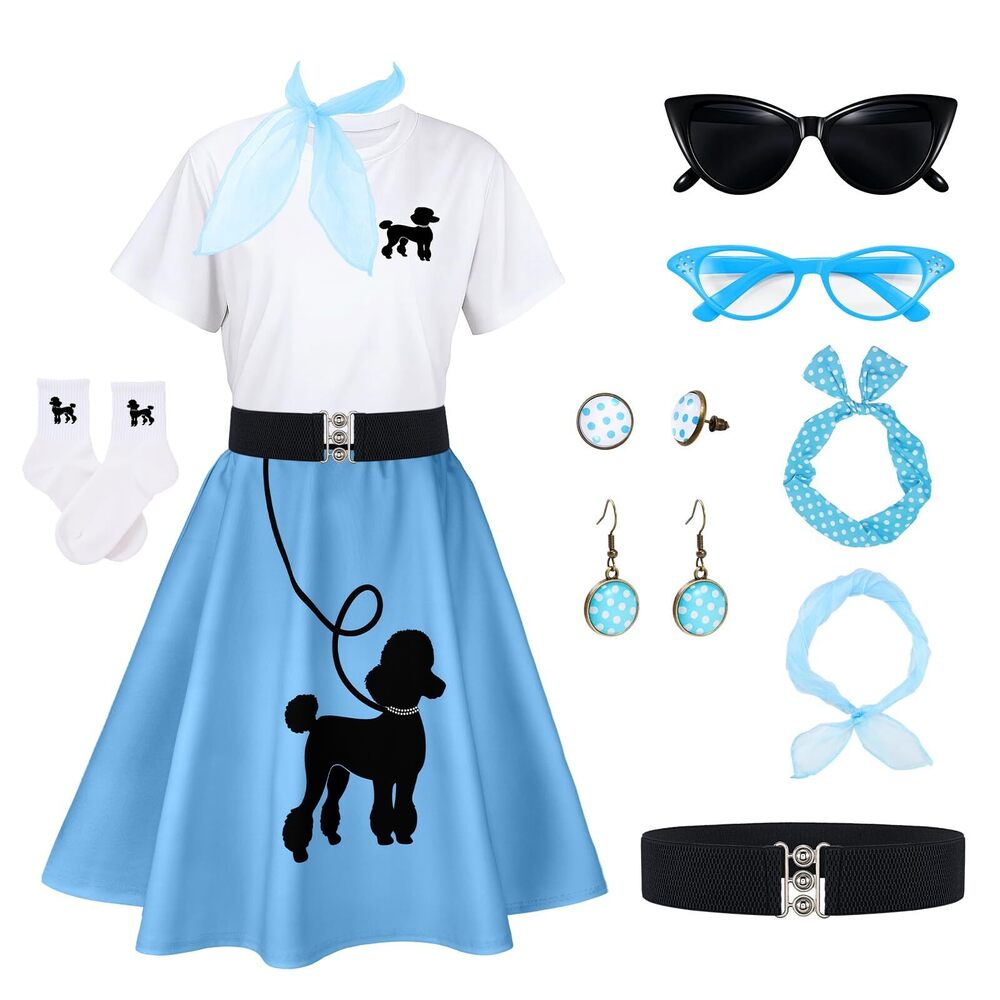 4815 Poodle Skirts For 50s Costume Sock Hop Outfits,1950s Blue